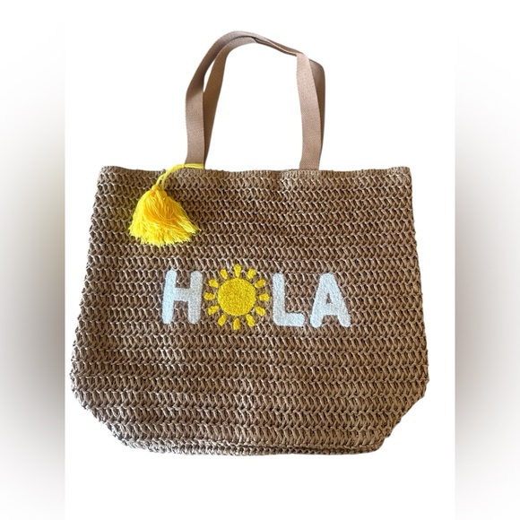 Hola NEW Sun Beach Bag  Woven Tote Bag with Yellow Tassel - Picture 7 of 7